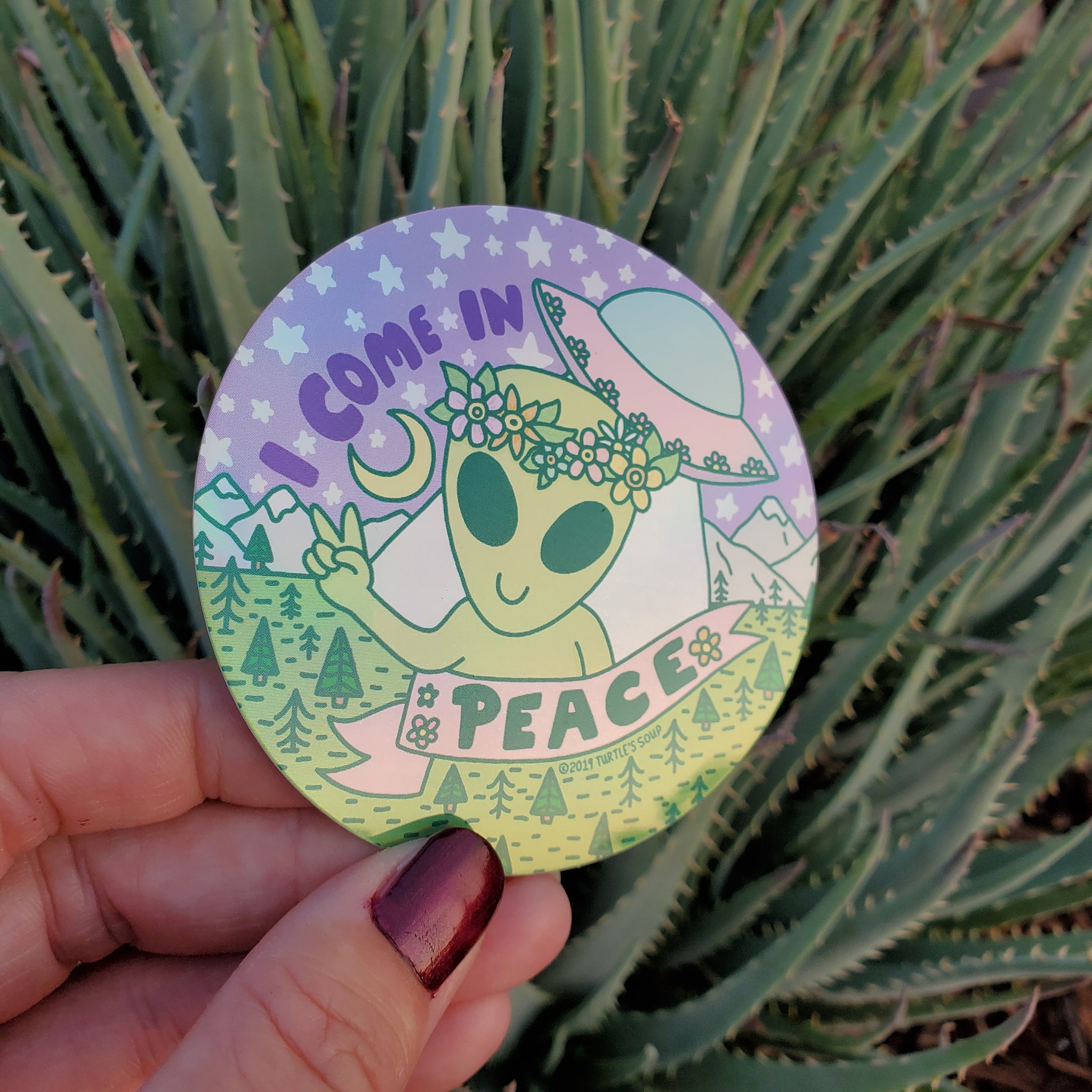 I Come in Peace Alien Holographic Sticker
